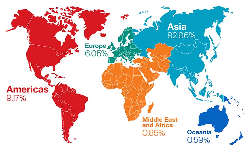 Regional distribution of ransomware threats based on Trend Micro detection