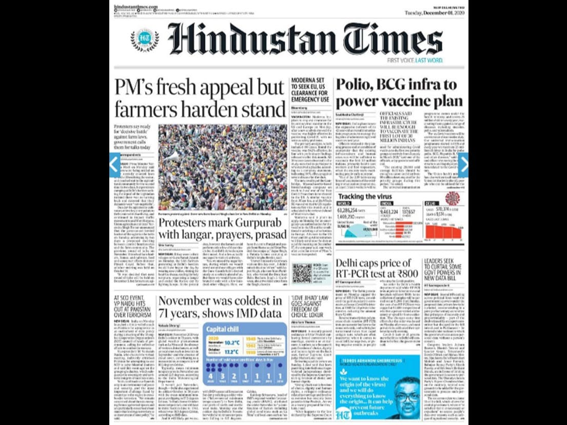 Newspaper Headlines: Centre Invites Farm Leaders For Talks Today, PM Modi"s Fresh Appeal To Farmers