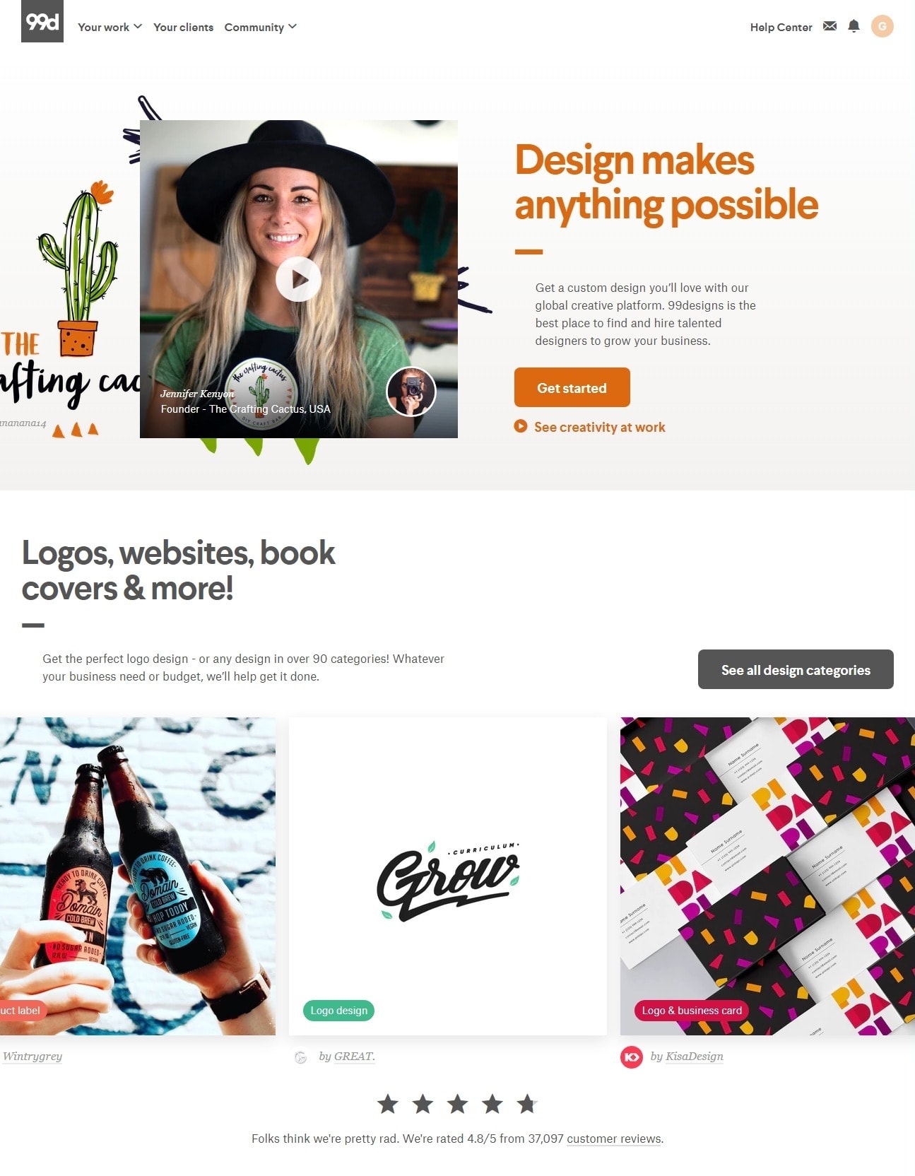 99designs homepage screenshot