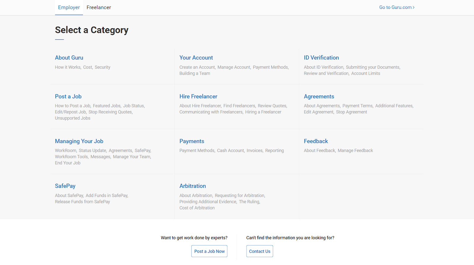 Guru help center for employers