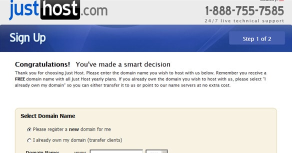 Justhost signup