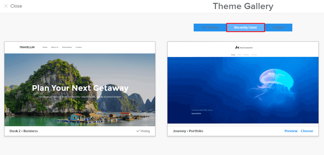 Weebly recently used themes