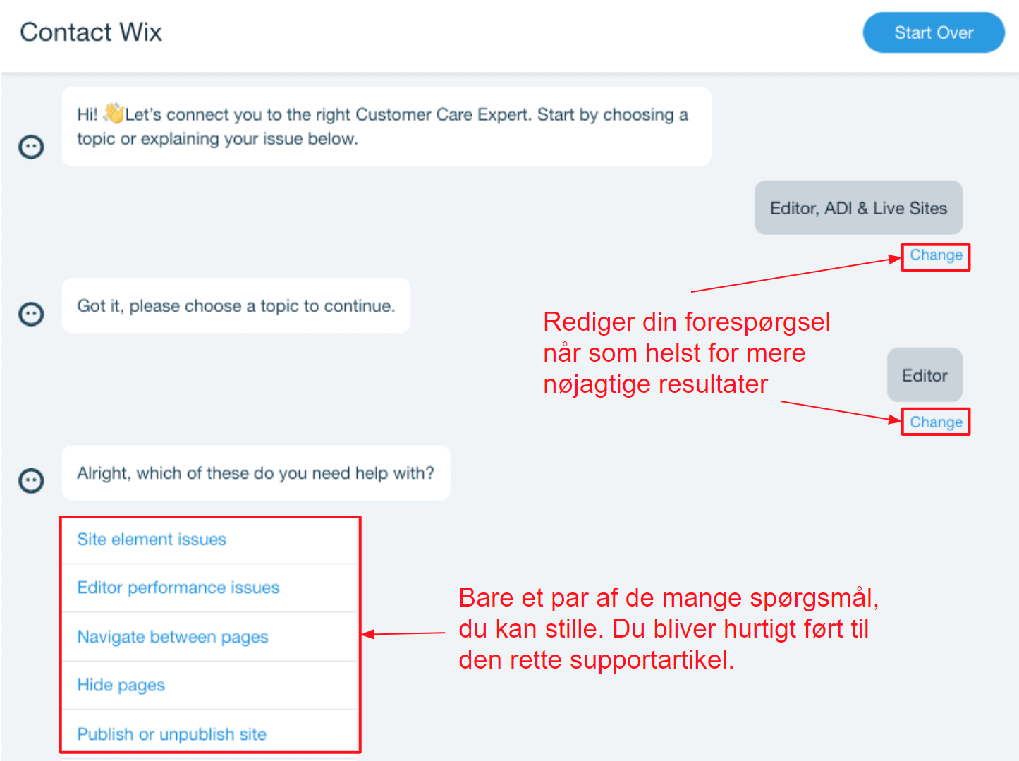 Support chatbot - Wix