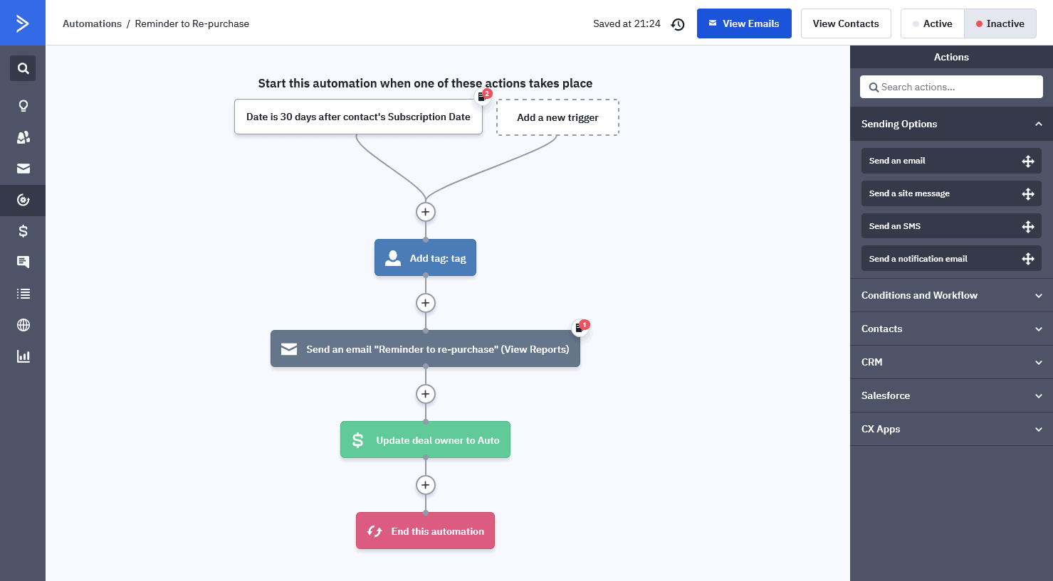 ActiveCampaign's automation workflow editor