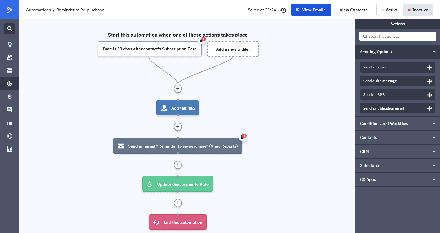 ActiveCampaign's automation workflow editor