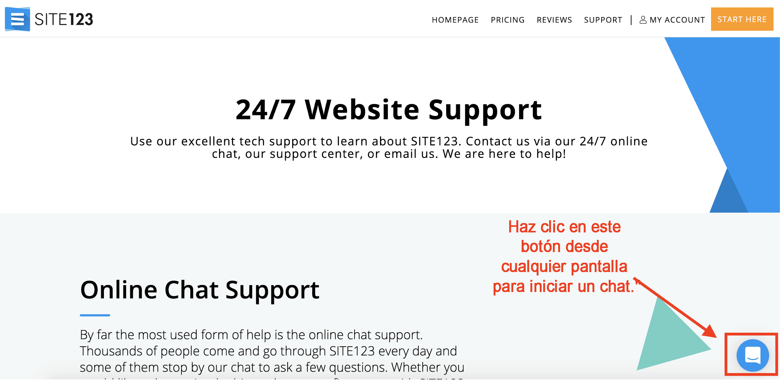 SITE123 Live Chat Options