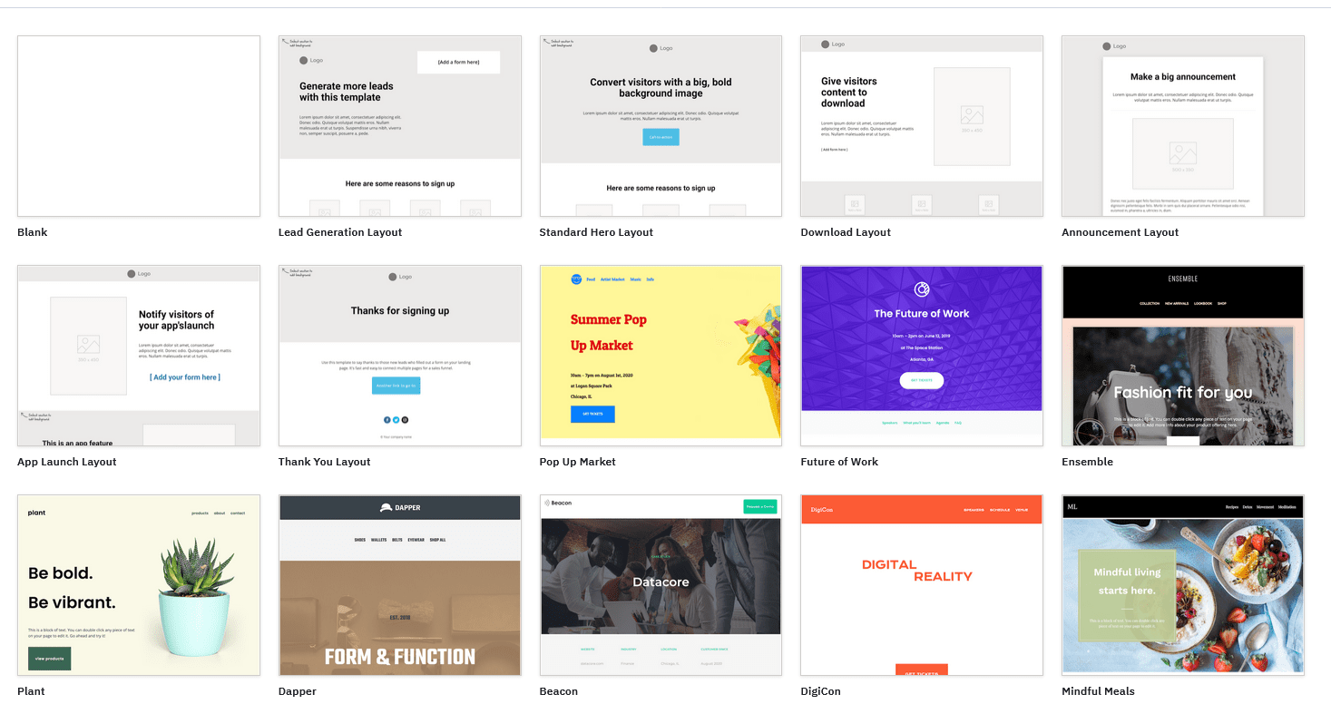 ActiveCampaign's landing page templates