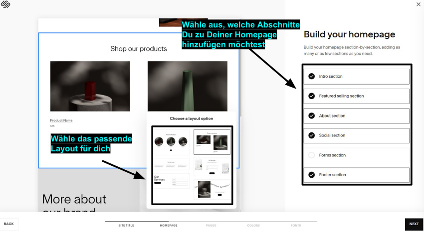 A screenshot of Squarespace Blueprint