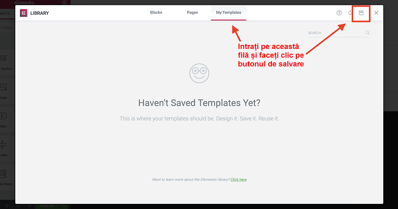 Opening a saved template on Elementor