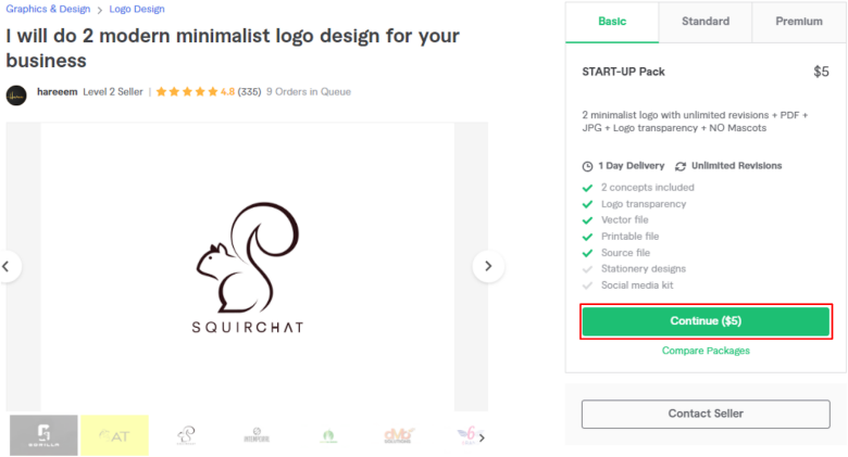 Example logo design gig on Fiverr