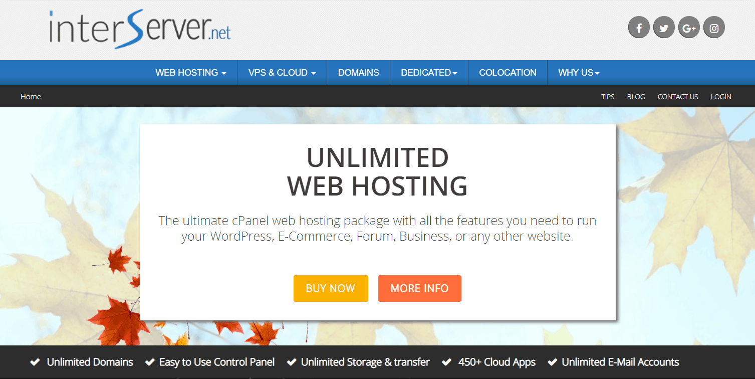 InterServer’s website hosting homepage