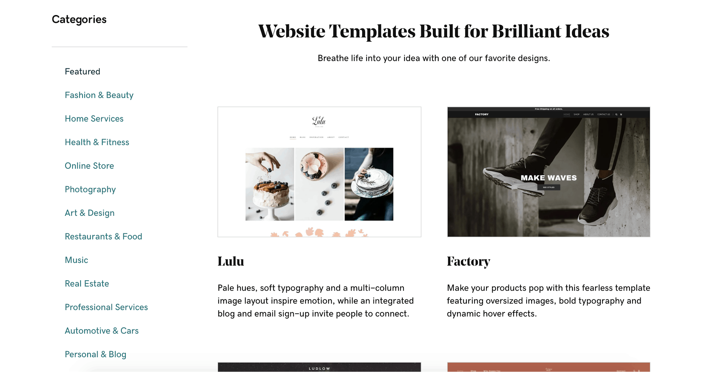 GoDaddy website templates