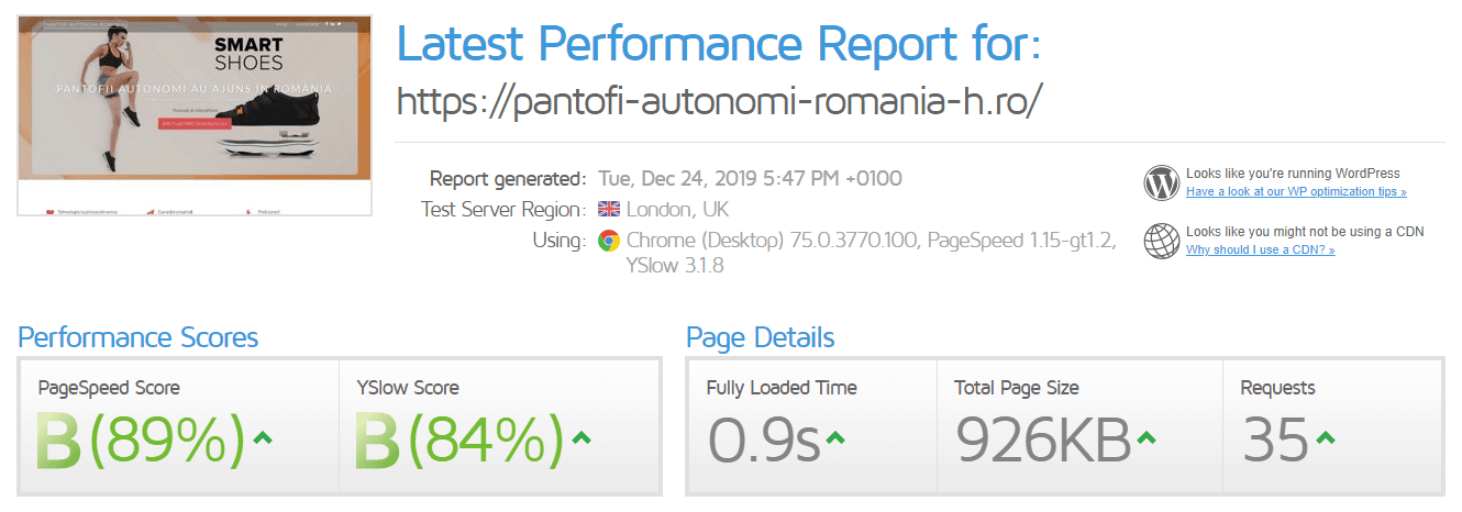 Performanță găzduire web Hostico