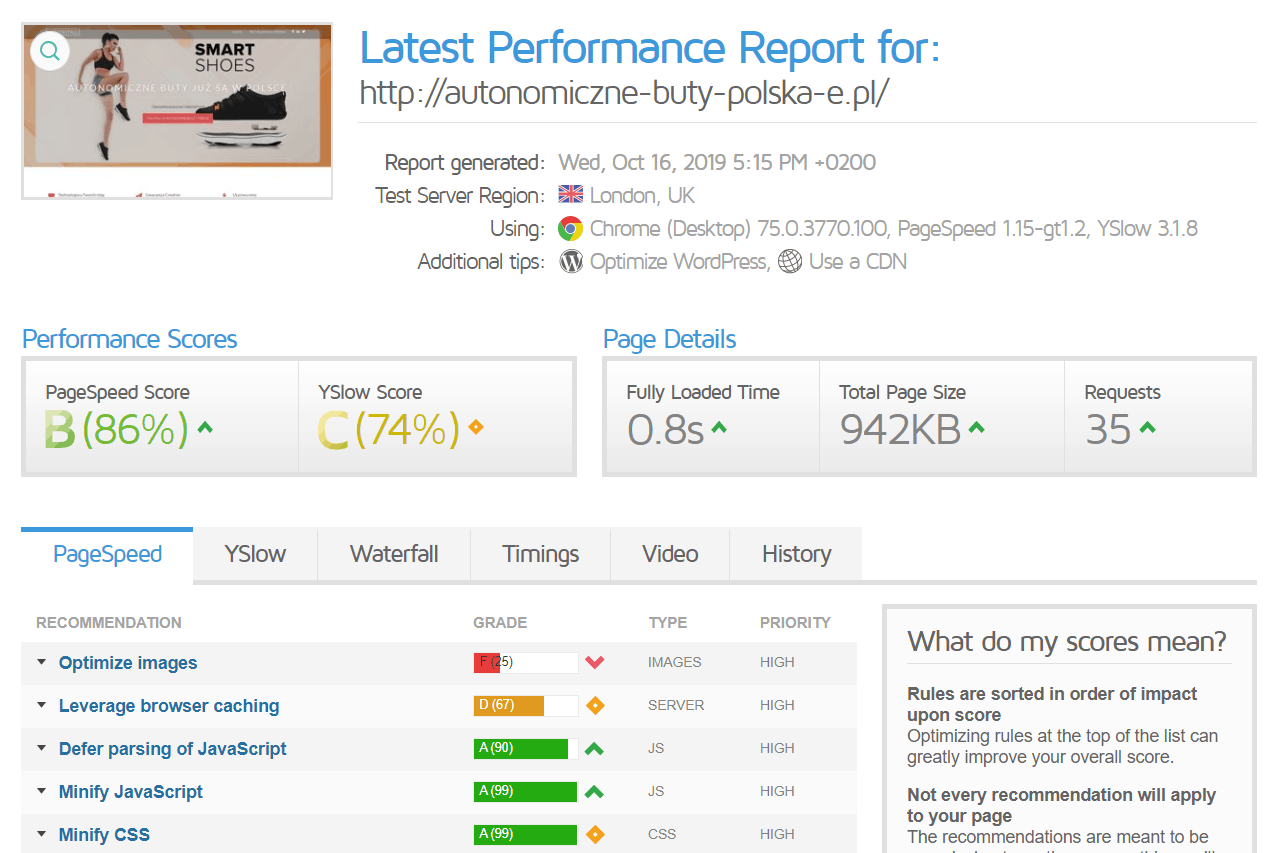 GTmetrix test - autonomiczne-buty-polska-e.pl