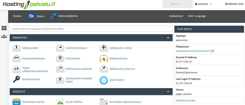 Suomen Hostingpalvelu user interface optimage2