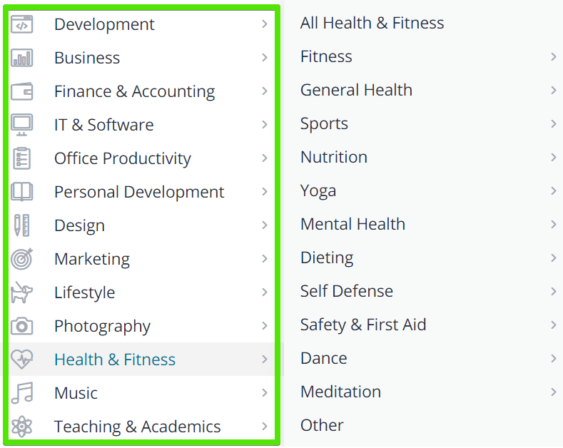 udemy course categories