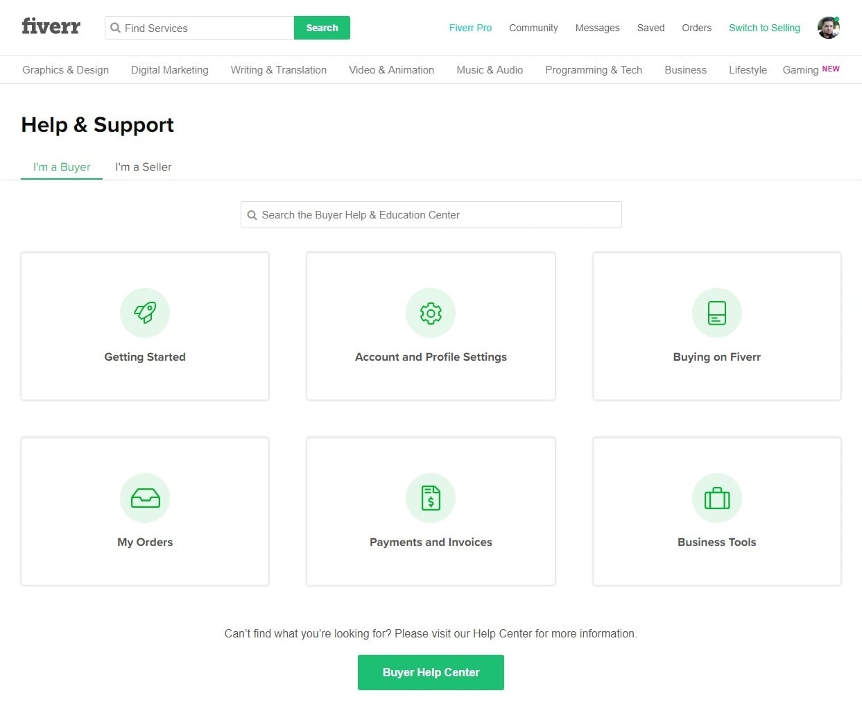 Fiverr customer support - screenshot