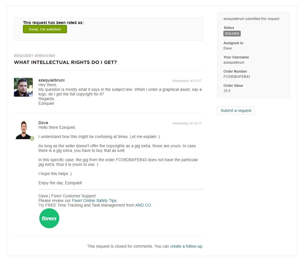 Fiverr Support Ticket - screenshot