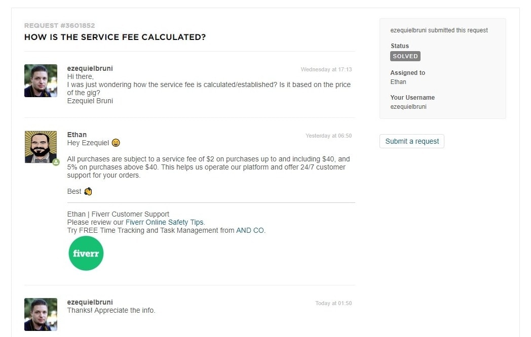 Fiverr Support Ticket - screenshot