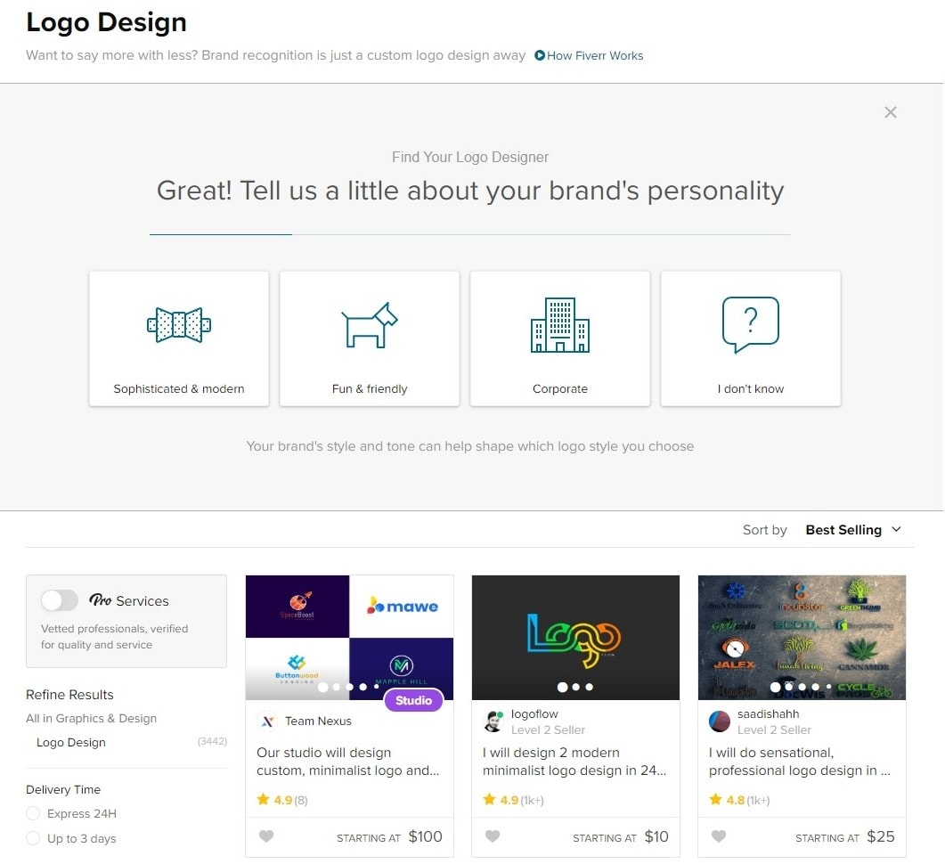 Fiverr logo designer search wizard