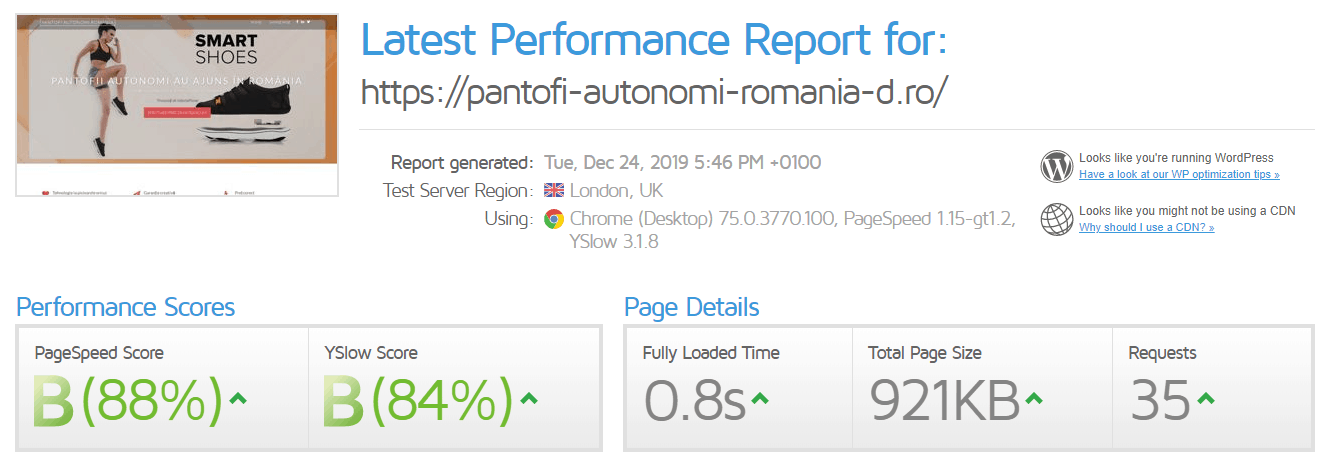 Performanță găzduire web Hosterion