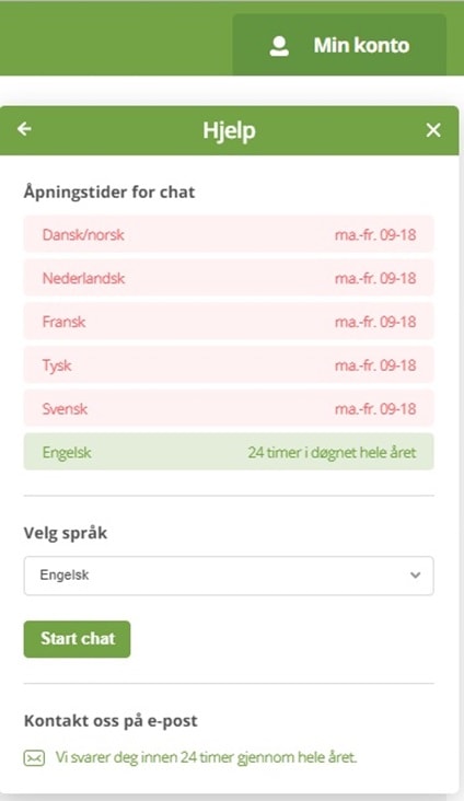 Åpningstider for live-chat