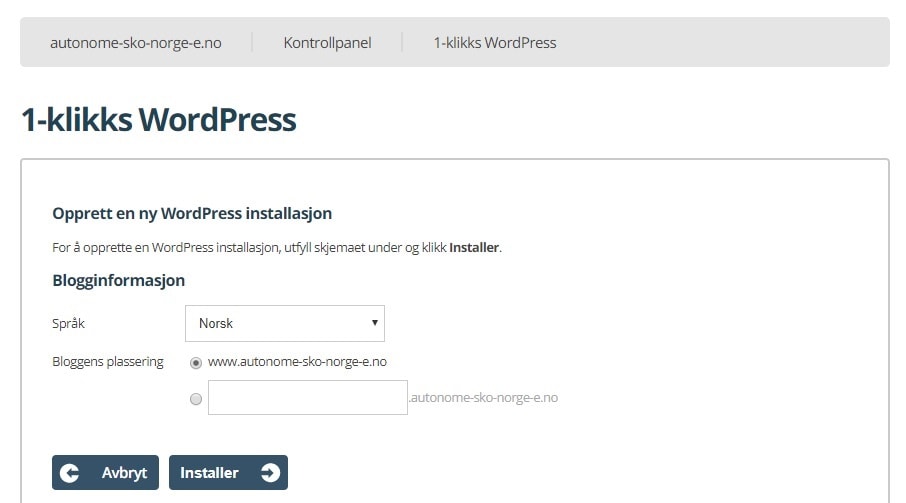 1-klikks WordPress installasjon