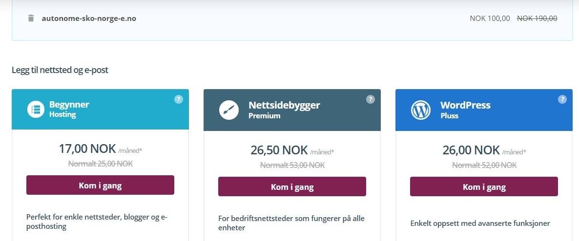 Priser for webhotell og nettstedbygger One.com