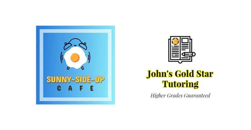 Sample business logos created with DesignEvo - Sunny-Side-Up Cafe, John's Gold Star Tutoring