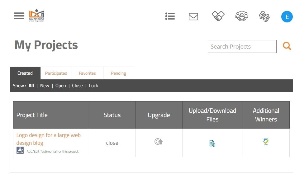 Logo Design Guru screenshot - project dashboard