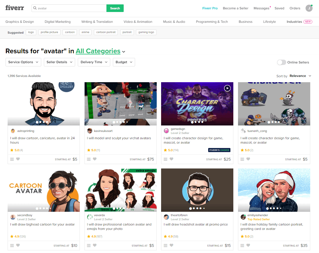 Fiverr screenshot - Avatar designers