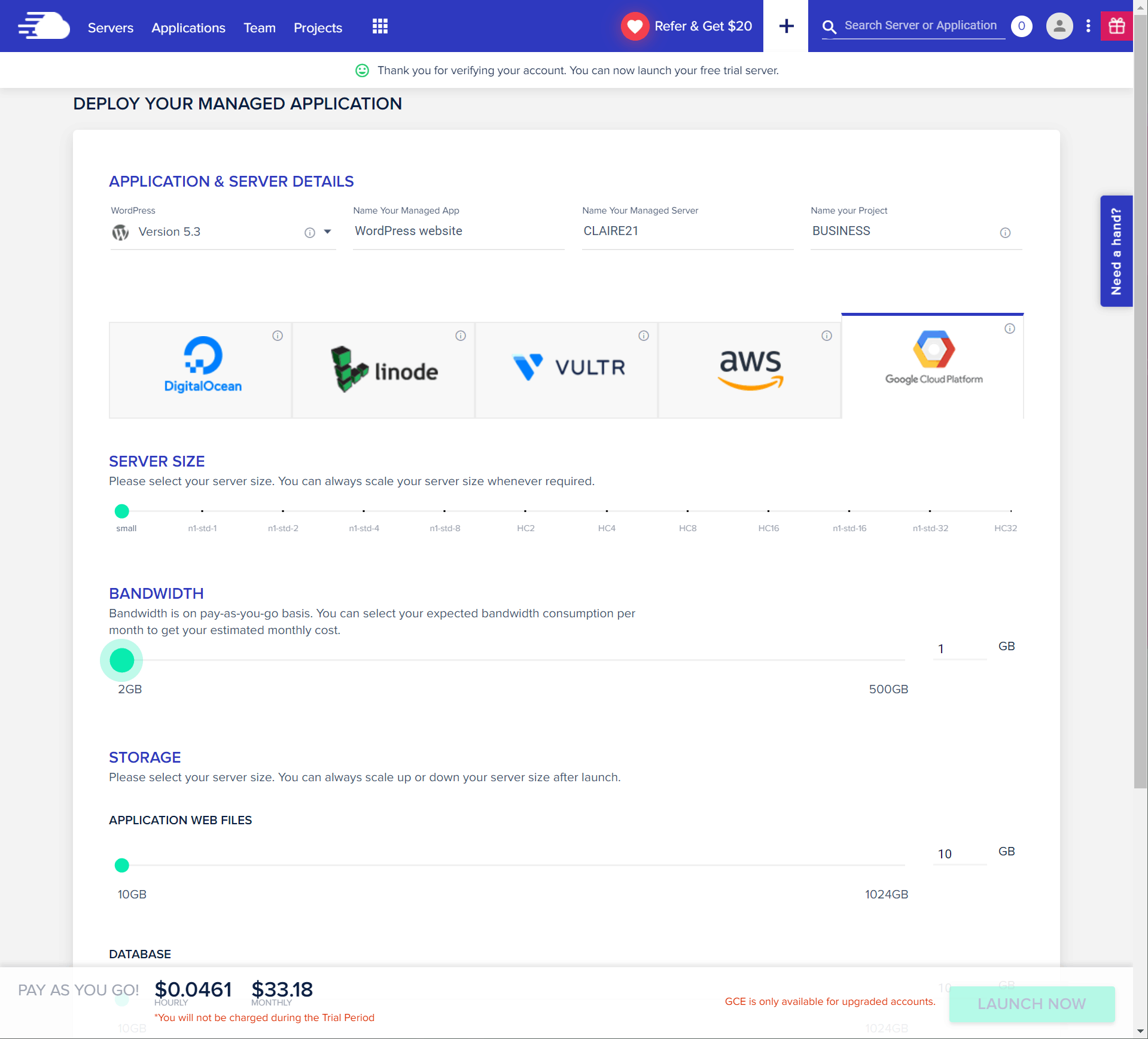 Cloudways dashboard