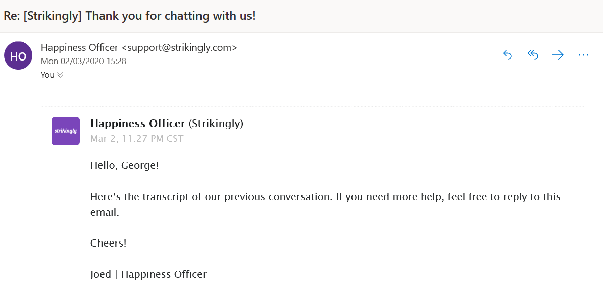 Strikingly - live chat transcript