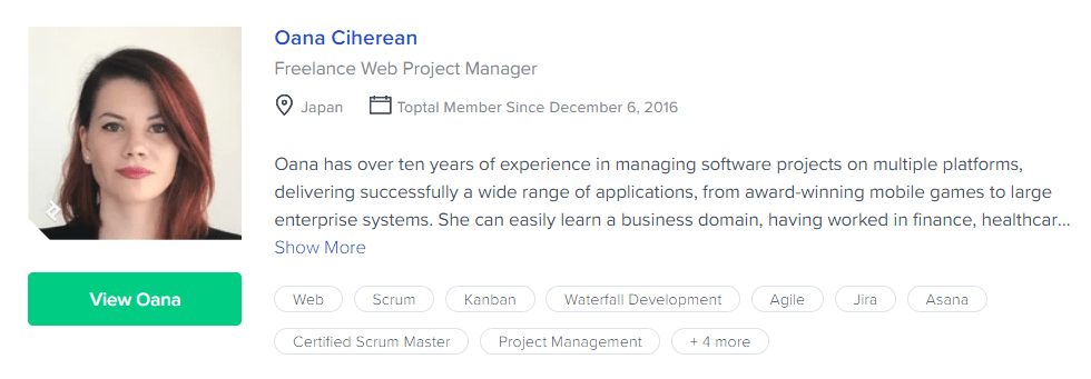 Oana Ciherean, Freelance Web Project Manager, freelancer profile on Toptal