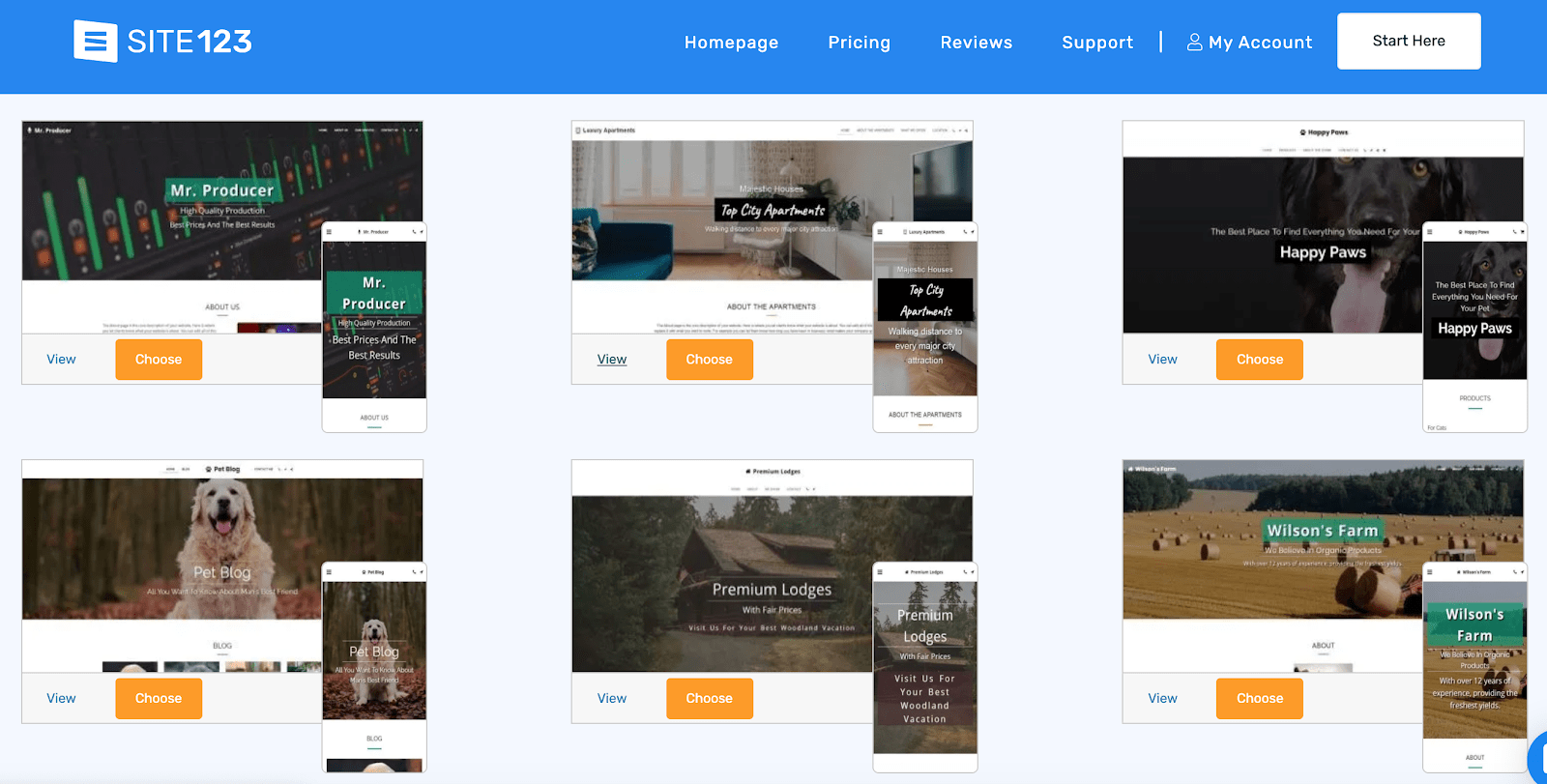 SITE123 template library