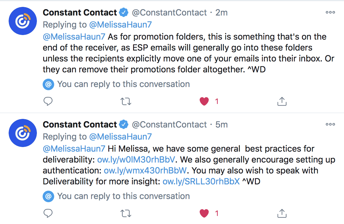 Constant Contact Twitter support