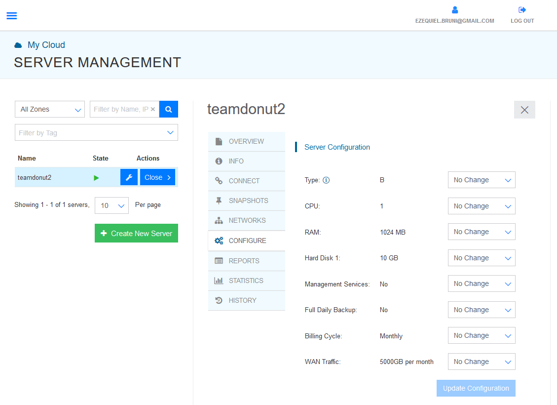 Kamatera server management