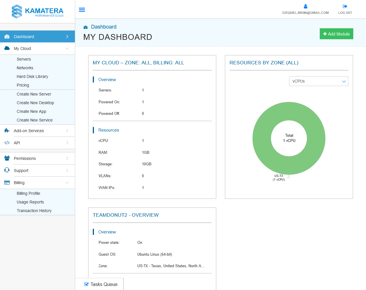 Kamatera dashboard