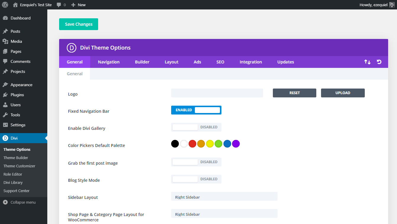 the settings screen