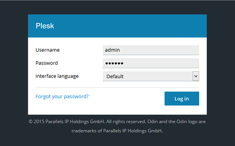 Plesk - login screen