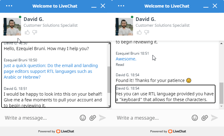 my chat conversation with AWeber support