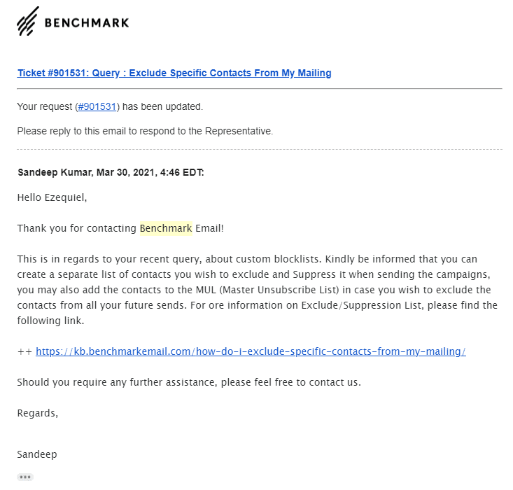 the email I got from Benchmark Email's support team