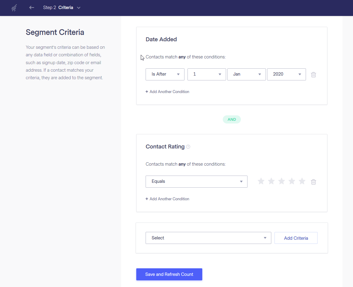 Benchmark Email's segmentation tool