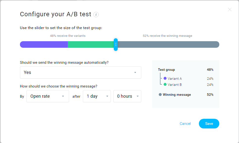 GetResponse A/B testing setup