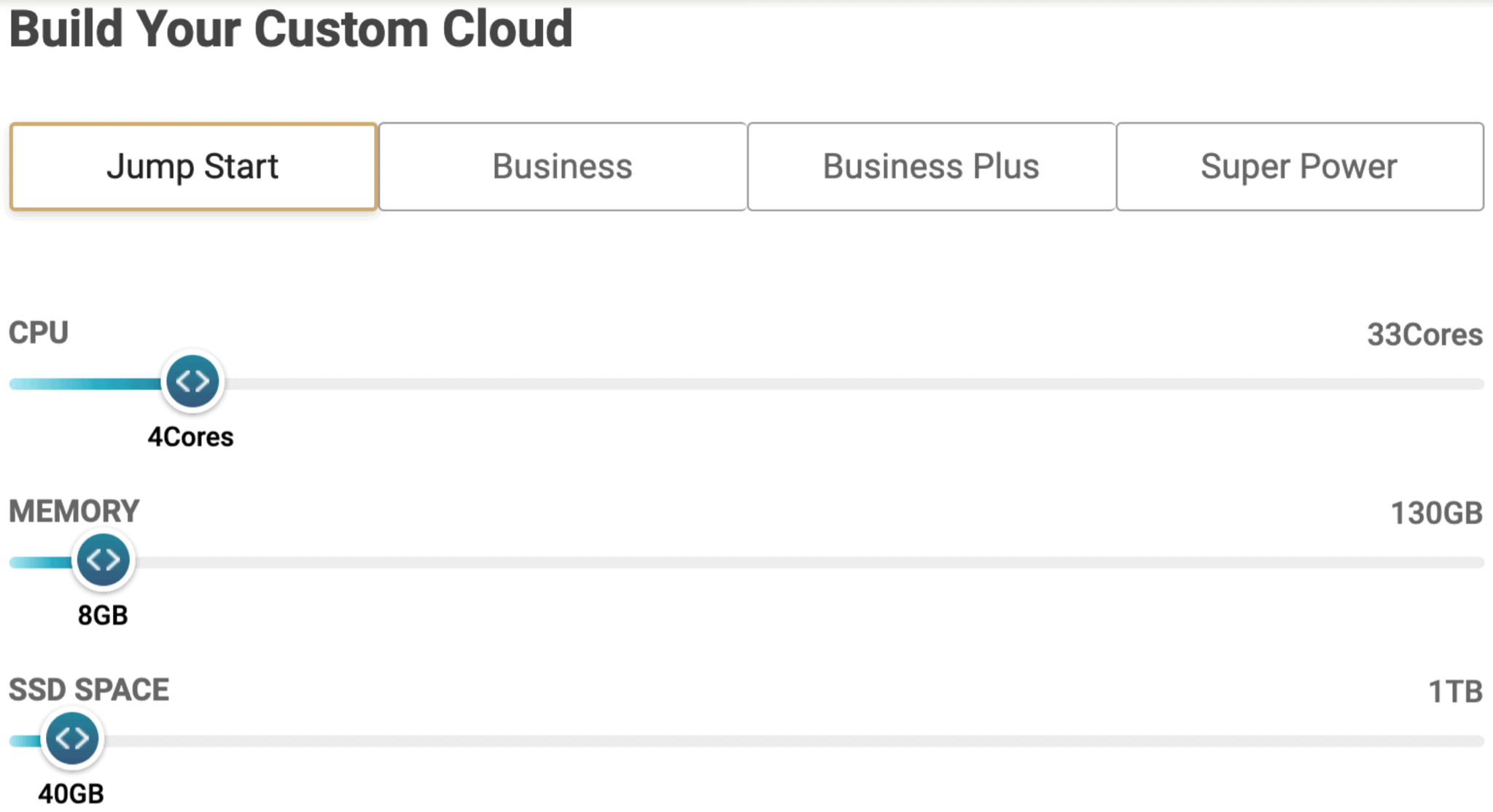 SiteGround custom cloud resource configuration sliders