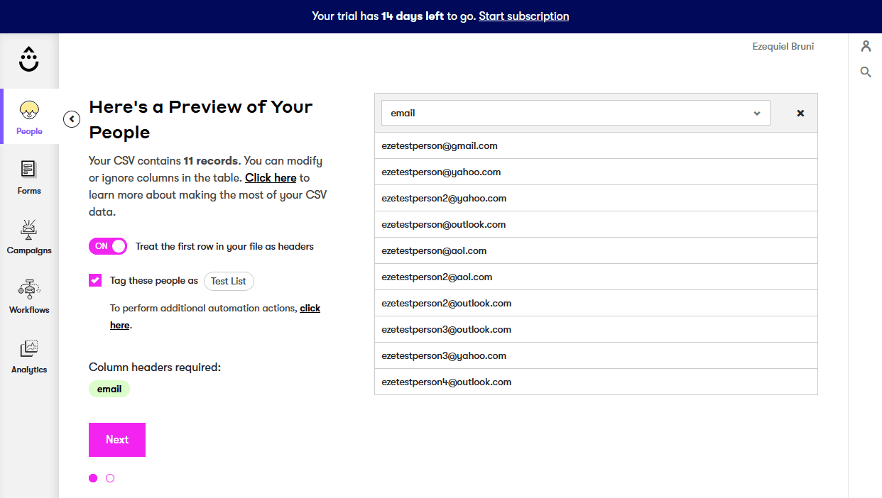 Drip's field mapping UI