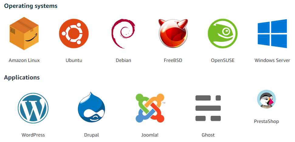 Amazon Lightsail's available OS and web apps