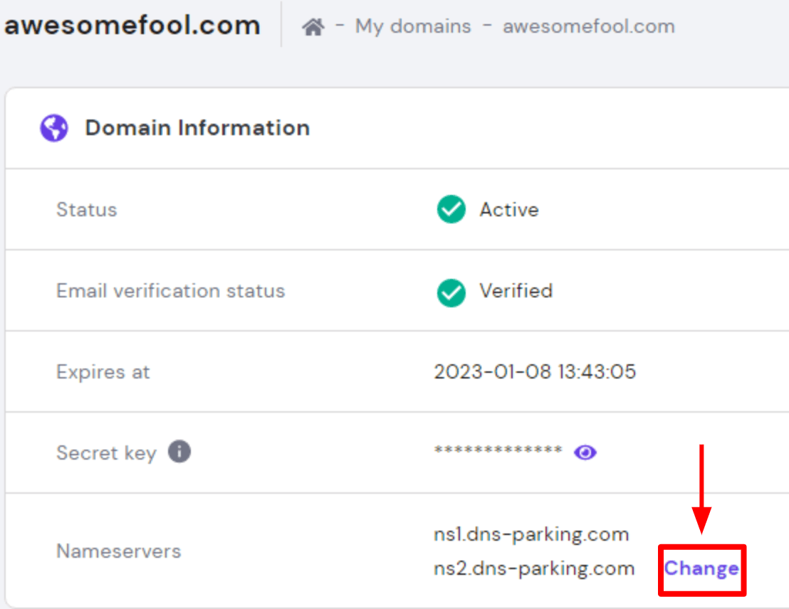 Hostinger domain settings screen