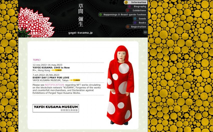 Yayoi Kusama website homepage