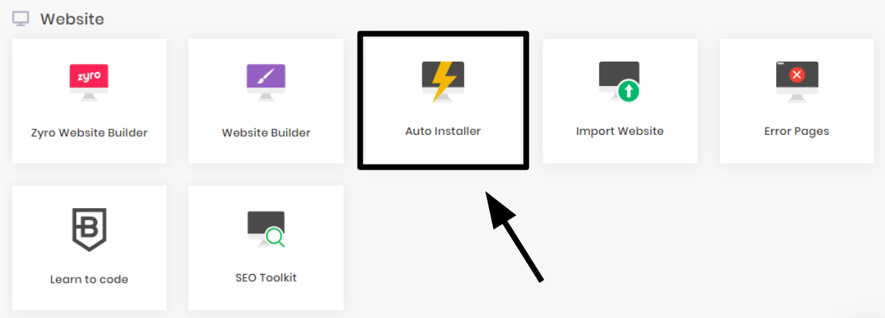 Arrow pointing to Hostinger's Auto Installer